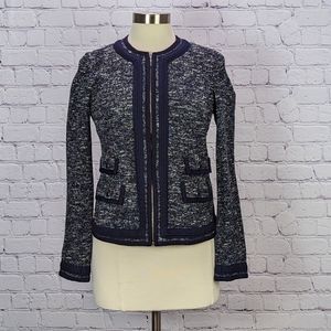 Talbots SZ 4 Navy Tweed Boucle Knit Lady Jacket Full Zip Iconic Designer Style